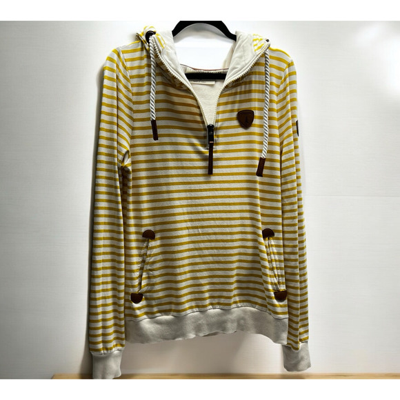 Wanakome Women's Zip Up Hooded Sweatshirt Medium Striped Modal Blend - Picture 1 of 10